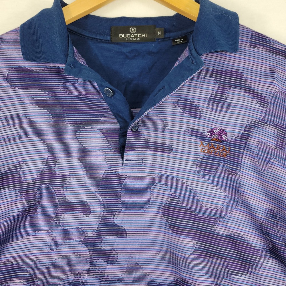Bugatchi Uomo Polo Mens Medium Purple Camo Makai Golf Club Short Sleeve Shirt - Picture 3 of 5